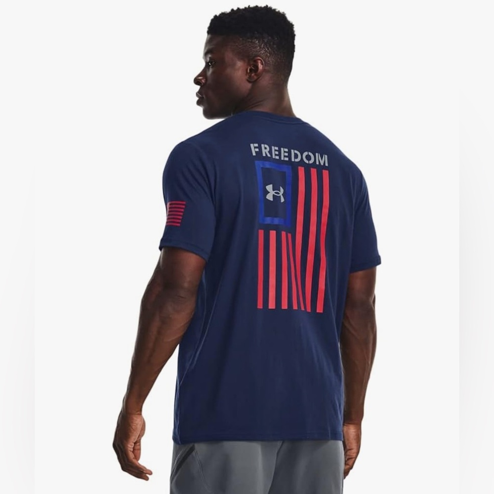 Under Armour Men's New Freedom Flag Short Sleeve T-Shirt Flag on back ! 2XL. NWT - Picture 5 of 12